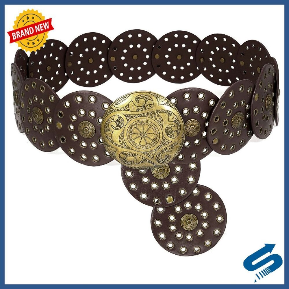 Wide Disc Belt Western Style PU Leather Adjustable 45-59in Length